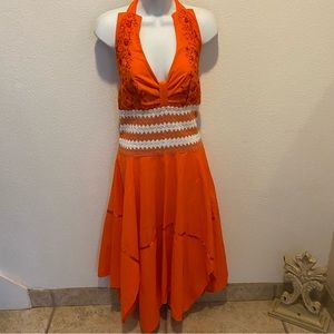 Orange Embroidered Halter Summer Dress Made in Mexico